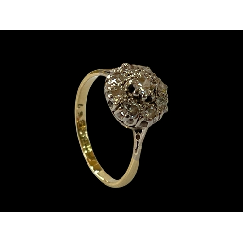 160 - Diamond nine stone cluster 18 carat gold ring, total diamond approximate 1 carat, size R.