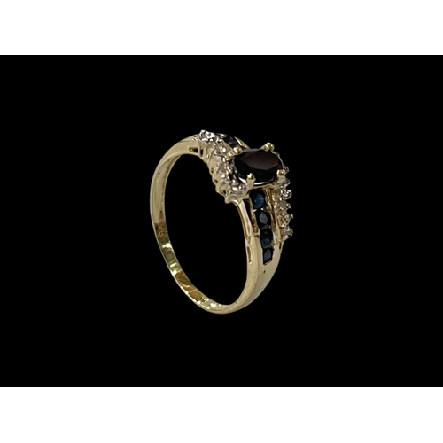 178 - Sapphire and diamond 9 carat gold ring, size O.