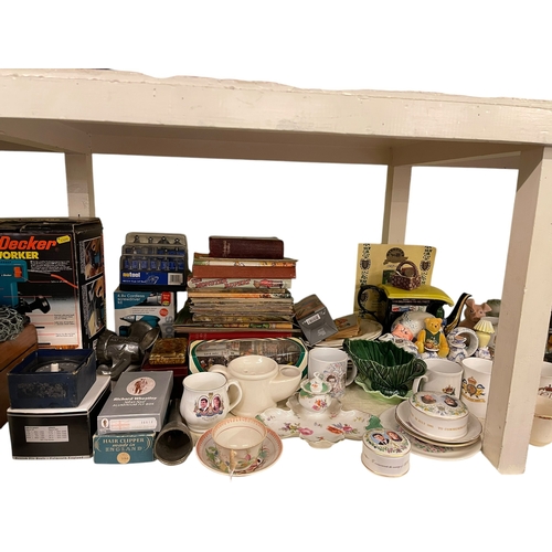 77 - Assorted Ringtons china, commemorative china, Rupert and other books, Victorian walnut sewing box, f... 