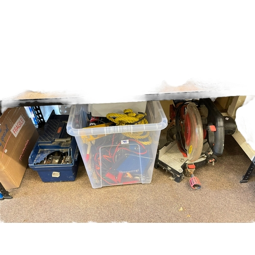 93 - Collection of electrical tools including mitre saw, angle grinder, etc.