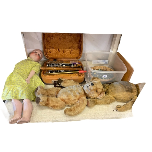 97 - Collection of vintage toys and games, teddy bears, dolls, Giles books, marbles, bible, model railway... 