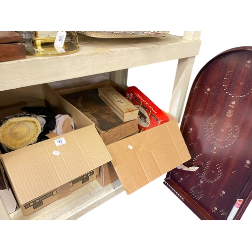 97 - Collection of vintage toys and games, teddy bears, dolls, Giles books, marbles, bible, model railway... 