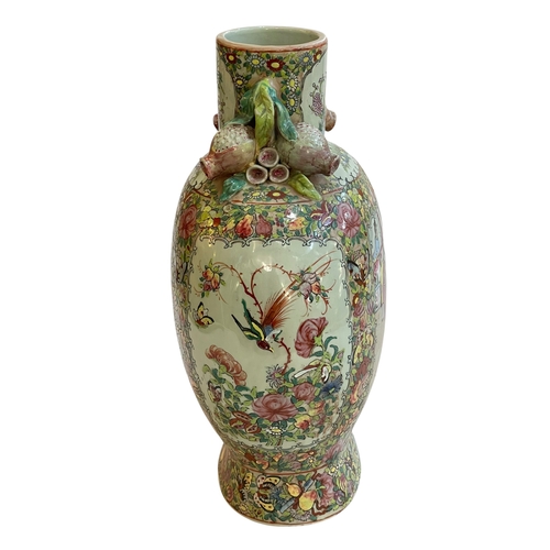 112 - Large Cantonese 19th Century flask shaped vase decorated with figures in panels surrounded by flower... 