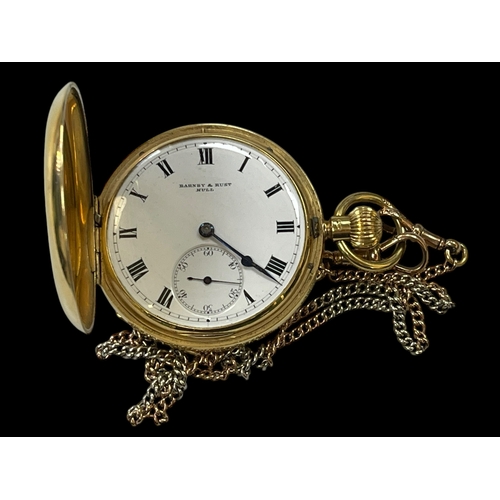 139 - 18 carat gold keyless hunter by Barnaby & Rust Hull, London 1920, with 9 carat gold two colour alber... 