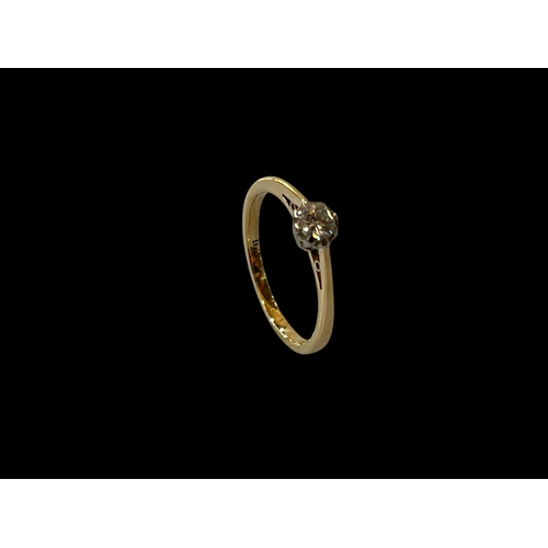 211 - Diamond solitaire 18 carat gold ring, size L.