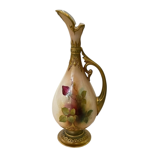 235 - Royal Worcester ewer painted with roses by R Austin, shape number 242, 20.5cm.