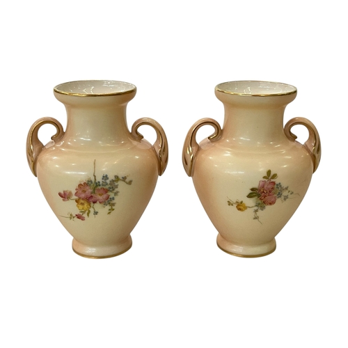 238 - Pair small Royal Worcester blush vases, shape number 57, date code for 1903, 10cm.