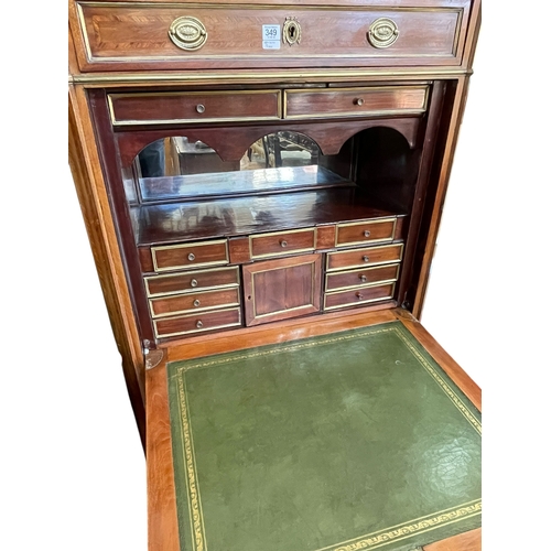 349 - Antique Continental mahogany crossbanded secretaire abbatant having canted marble top above a frieze... 