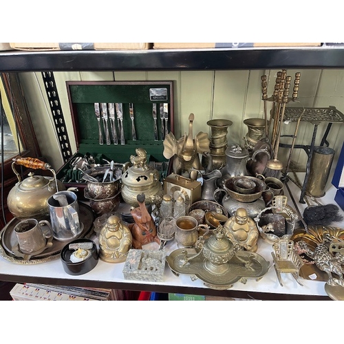 55 - Metalwares including Chinese vases and Koro, antique trivet, canteen of cutlery, etc.