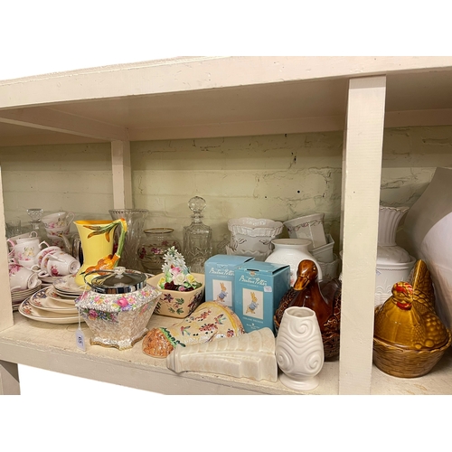 65 - Teawares, planters, hen and duck egg baskets, wall pockets, glassware, etc.