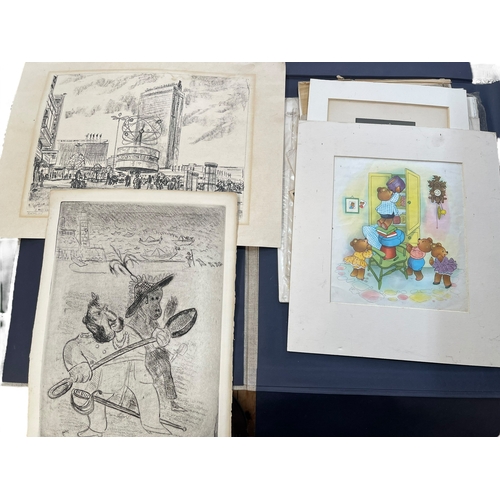 95 - Collection of unframed drawings and paintings.