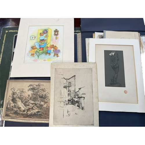 95 - Collection of unframed drawings and paintings.