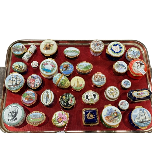 22 - Collection of enamel decorated boxes including Halcyon Days.