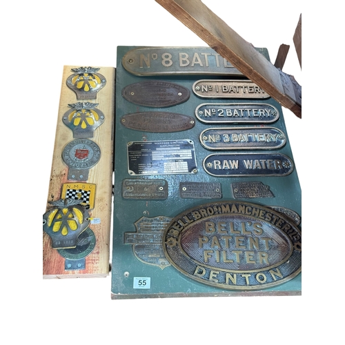 55 - Collection of cast railway signs, motoring badges including 3 AA.