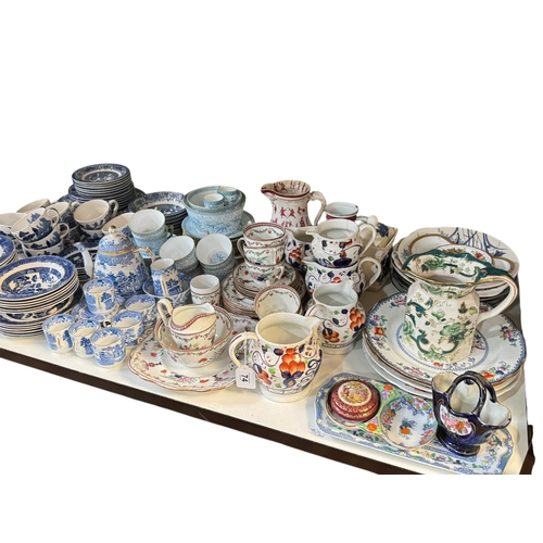 74 - Large collection of china and glass including Masons, Gaudy Welsh jugs, blue and white including mea... 