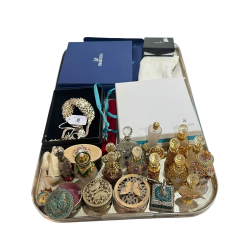 8 - Collection of scent bottles, Swarovski and other jewellery, etc.