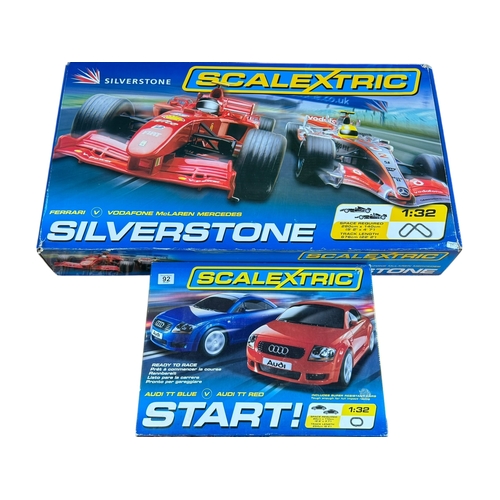 92 - Two Scalextric box sets including Silverstone Ferrari v Vodafone Mclaren Mercedes and Audi TT Blue v... 