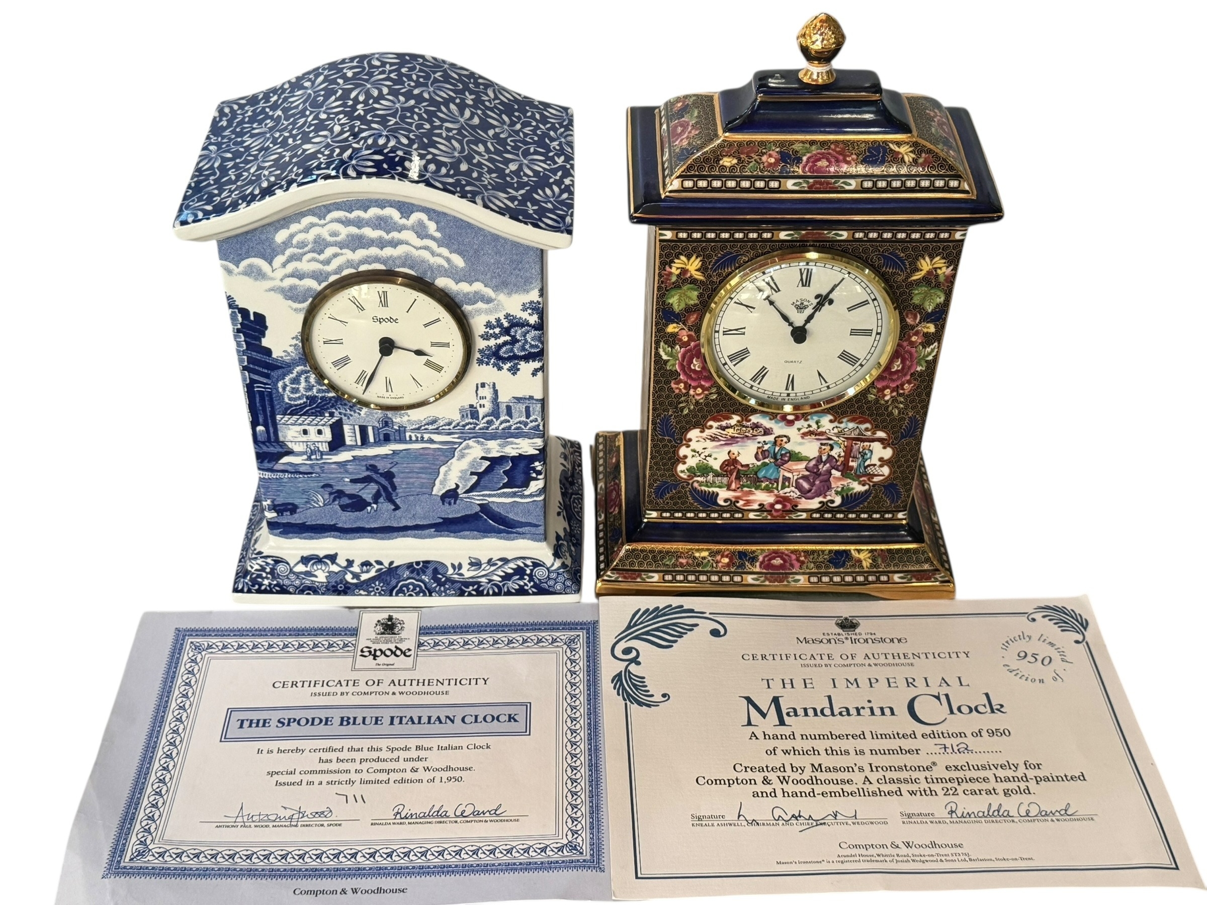 Spode Blue Italian limited edition mantel clock with COA and Masons ...
