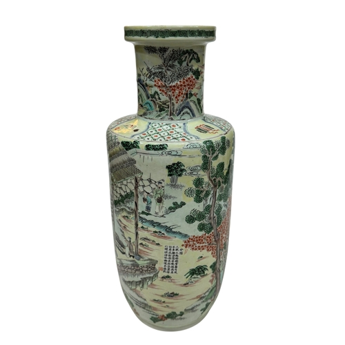 131 - Large Chinese Famille Verté Rouleau rice production vase decorated with landscape and verse, 46cm.
