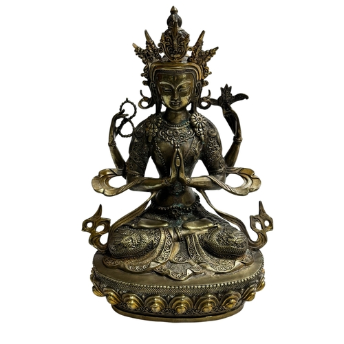 136 - Brass exotic Tibetan Bodhisattva Padmapani Buddha statue, 30cm.