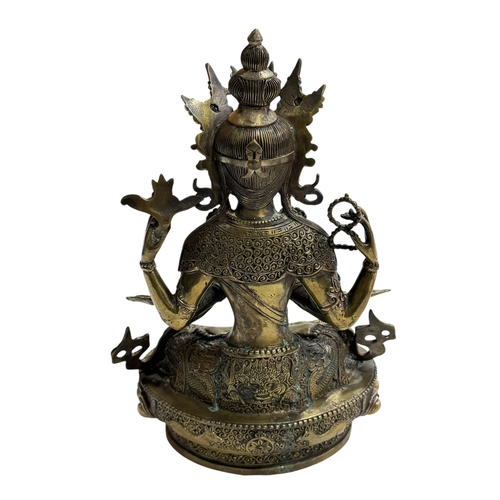 136 - Brass exotic Tibetan Bodhisattva Padmapani Buddha statue, 30cm.