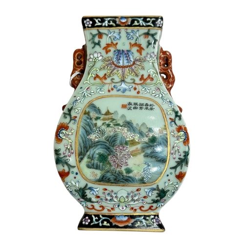 140 - Chinese wall vase decorated with landscape, verse and floral design with Qianlong mark to base, 19cm... 