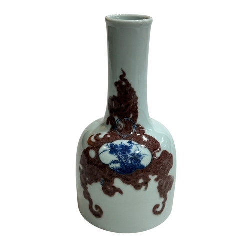 147 - Chinese pottery mallet vase decorated with floral design, six character mark to base.