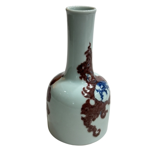 147 - Chinese pottery mallet vase decorated with floral design, six character mark to base.