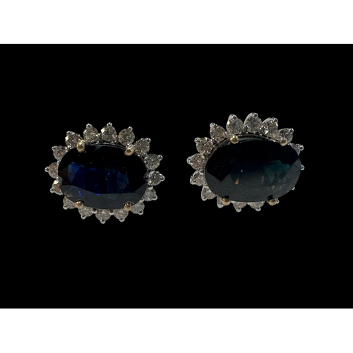 159 - Impressive pair of sapphire and diamond cluster earrings set in 18 carat whit gold, sapphires over 7... 