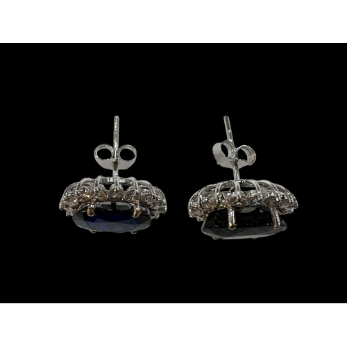159 - Impressive pair of sapphire and diamond cluster earrings set in 18 carat whit gold, sapphires over 7... 
