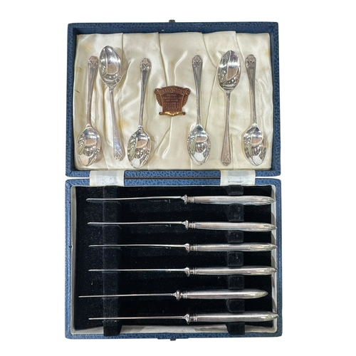 240 - Set of six silver golf motif teaspoons and set of silver handled tea knives (2).