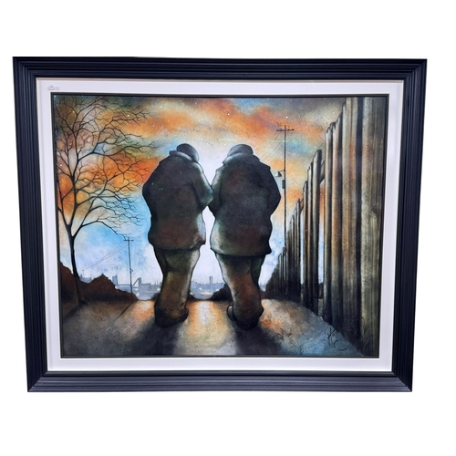 273 - Lou Harris, Brothers, acrylic on board, signed lower right, 110cm by 131cm, including frame.  *ARR (... 