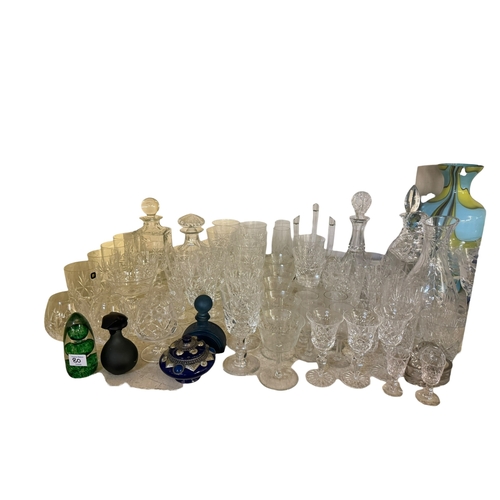 80 - Collection of Deco style green glassware, blue glass trinket set, art glass vases, crystal drinking ... 