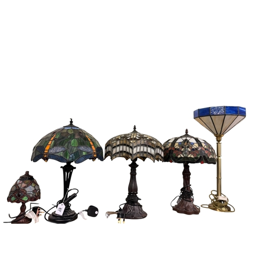 87 - Four Tiffany style table lamps and uplighter (5).