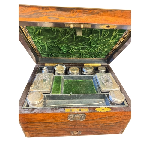 107 - Full shelf of glass, china, Victorian rosewood toilet box, LP records, etc.