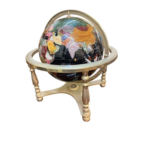 110 - Brass and semi-precious stone terrestrial globe.