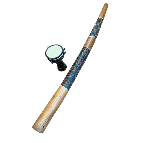 112 - Bamboo didgeridoo and small tribal drum.