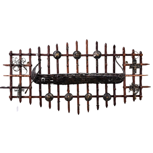 117 - Tribal Art wall display of long boat hull.