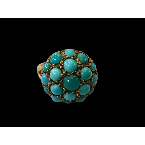 146 - Turquoise cluster 9 carat gold ring, size N/O.