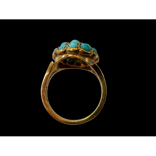146 - Turquoise cluster 9 carat gold ring, size N/O.