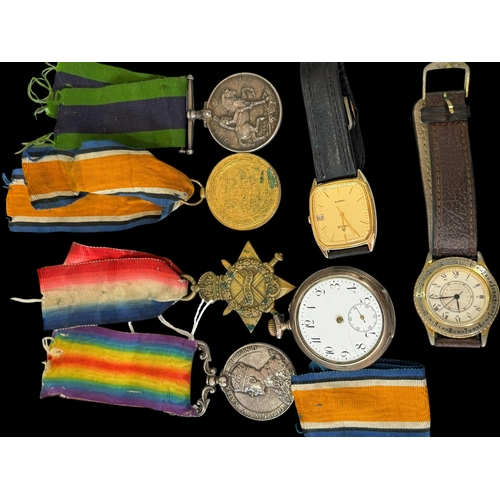 180 - Three War medals for Pte J R Williamson including George V silver India medal, another medal for W W... 