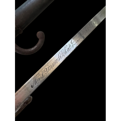 235 - Two French bayonets with scabbards, dated 1875 and 1879.