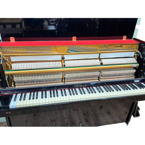 326 - Black lacquered Offenbach upright overstrung piano serial number 132909.