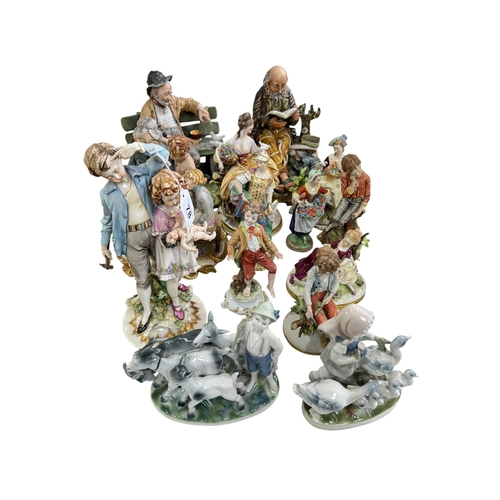 78 - Five Capo di Monte groups, Continental figures, etc.
