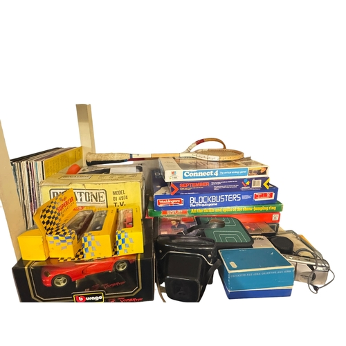 89 - Collection of vintage games including Soccerette, Blockbusters, model vehicles, LP records and CD's,... 