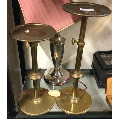 36 - A good pair of Antique brass telescopic stands etc.