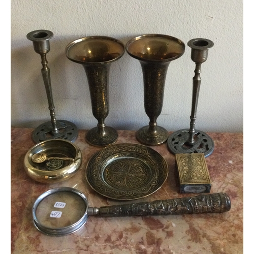 497 - Brass vases etc.