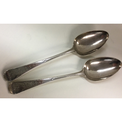 157 - A good pair of engraved silver serving spoons. London 1810. By CH. Approx. 128 grams. Est. £80 - £12... 