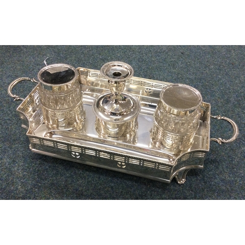 167 - A large silver inkstand of Neo-classical design together with inkwells and central taper stick. Shef... 