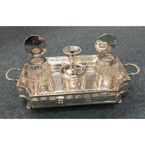 167 - A large silver inkstand of Neo-classical design together with inkwells and central taper stick. Shef... 